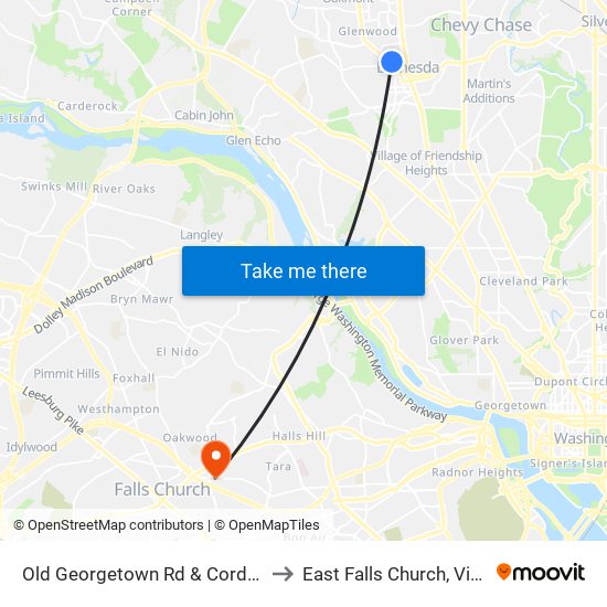 Old Georgetown Rd & Cordell Ave to East Falls Church, Virginia map