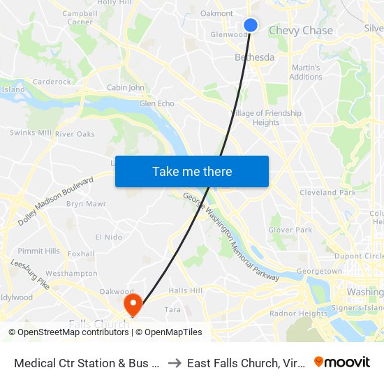 Medical Ctr Station & Bus Bay F to East Falls Church, Virginia map