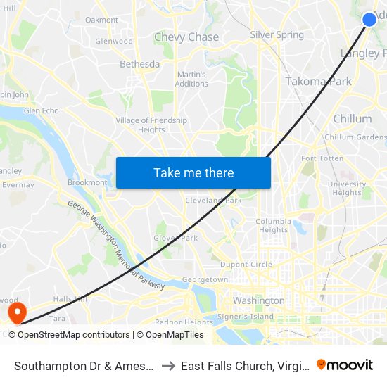 Southampton Dr & Ames Rd to East Falls Church, Virginia map