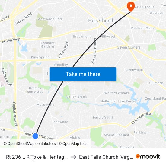 Rt 236 L R Tpke & Heritage Dr to East Falls Church, Virginia map