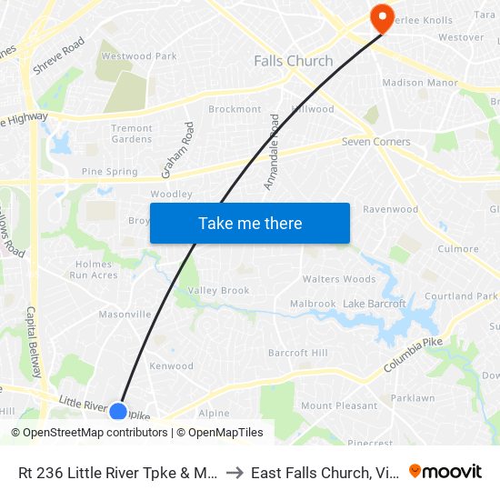 Rt 236 Little River Tpke & Medford to East Falls Church, Virginia map