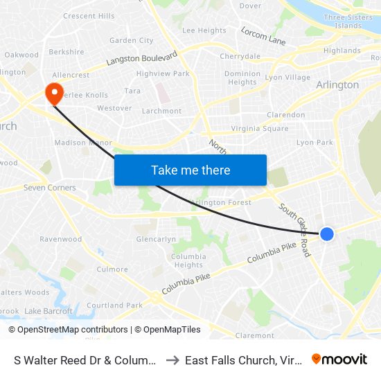 S Walter Reed Dr & Columbia Pi to East Falls Church, Virginia map