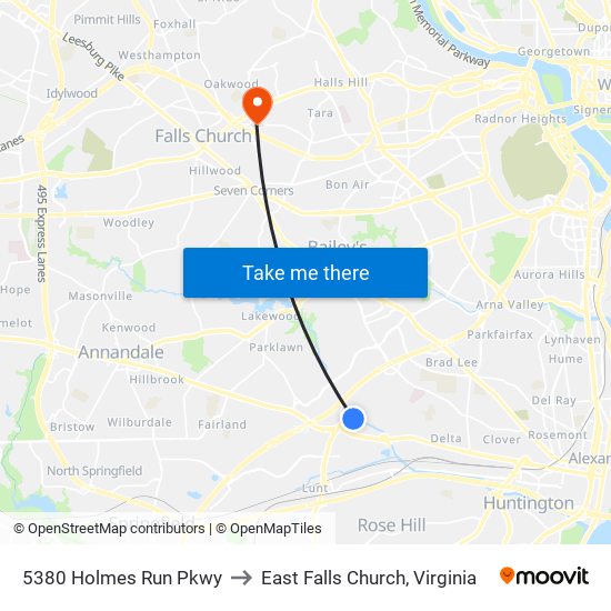 5380 Holmes Run Pkwy to East Falls Church, Virginia map