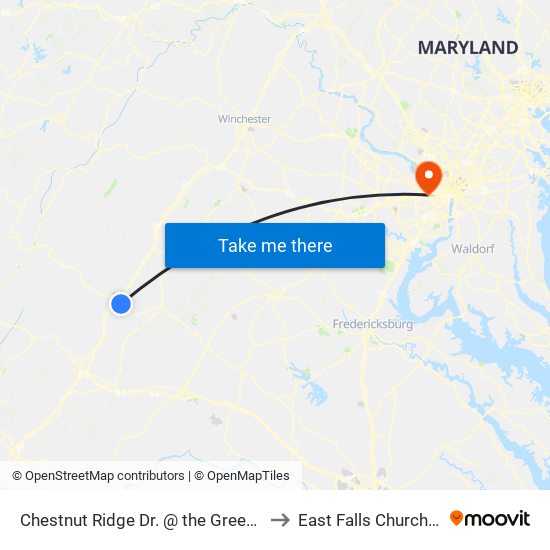 Chestnut Ridge Dr. @ the Greens Apartment to East Falls Church, Virginia map