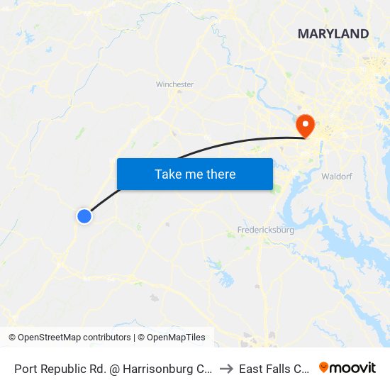 Port Republic Rd. @ Harrisonburg Community Health Center (Shelter) to East Falls Church, Virginia map