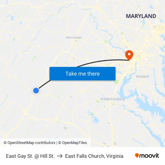 East Gay St. @ Hill St. to East Falls Church, Virginia map