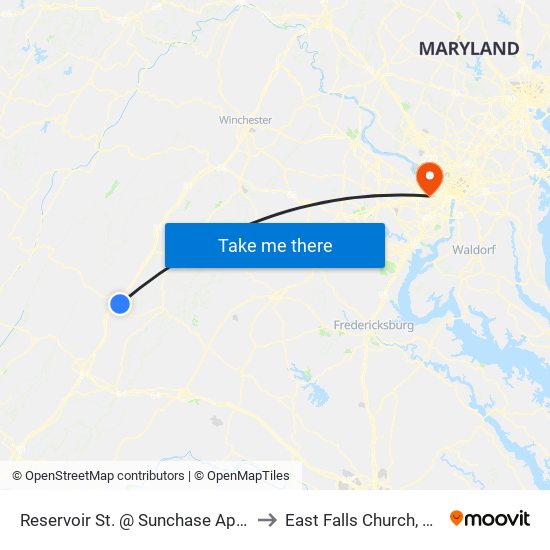 Reservoir St. @ Sunchase Apartments to East Falls Church, Virginia map