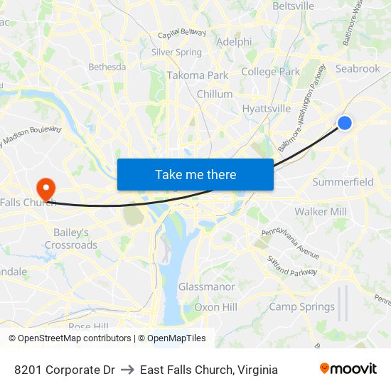 8201 Corporate Dr to East Falls Church, Virginia map