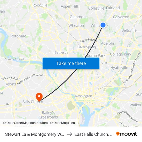 Stewart La & Montgomery White Oak A to East Falls Church, Virginia map