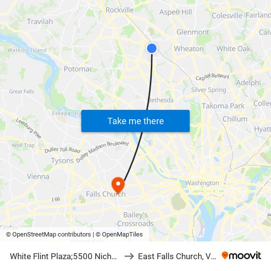 White Flint Plaza;5500 Nicholson La to East Falls Church, Virginia map