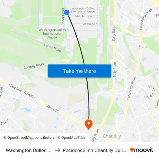 Washington Dulles Airport to Residence Inn Chantilly Dulles South map