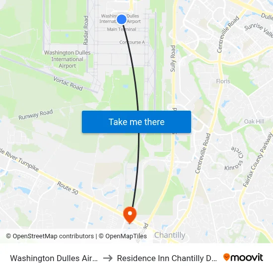 Washington Dulles Airport (IAD) to Residence Inn Chantilly Dulles South map