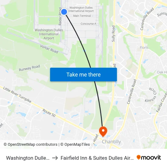 Washington Dulles Airport to Fairfield Inn & Suites Dulles Airport Chantilly map