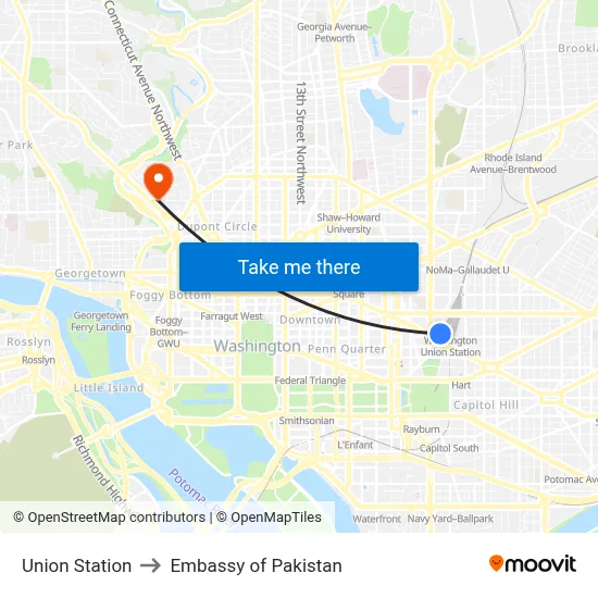 Union Station to Embassy of Pakistan map