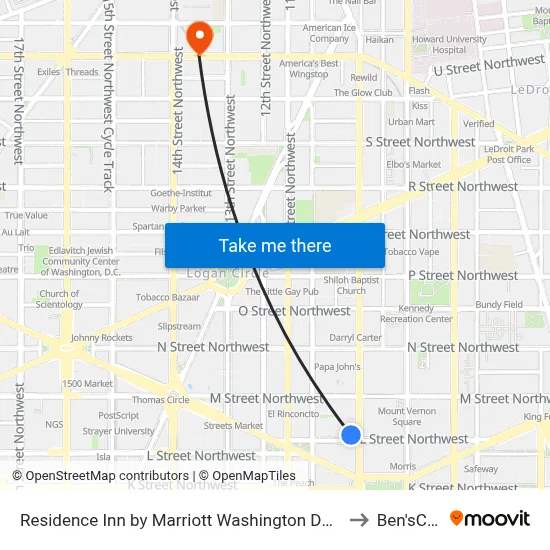 Residence Inn by Marriott Washington Downtown/Convention Center, 901 L St NW to Ben'sChilBowl map