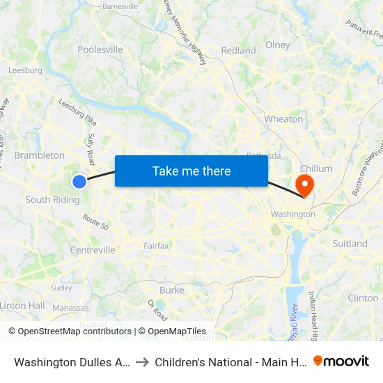 Washington Dulles Airport to Children's National - Main Hospital map