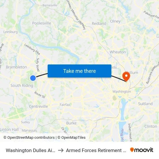 Washington Dulles Airport to Armed Forces Retirement Home map