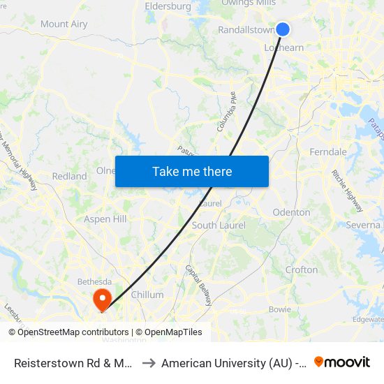 Reisterstown Rd & Mchenry Ave Sb to American University (AU) - Tenley Campus map