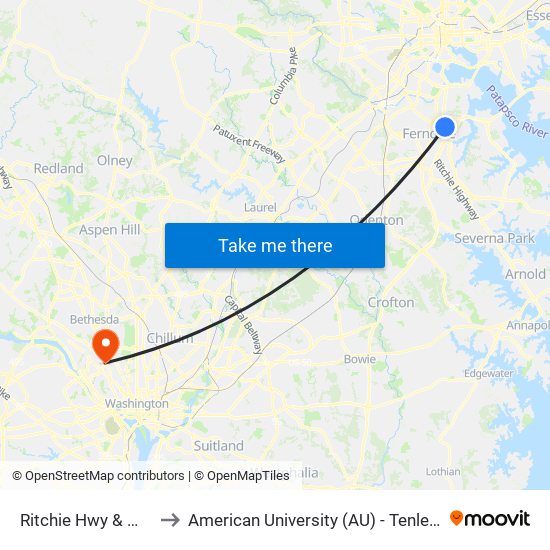 Ritchie Hwy & Mva Nb to American University (AU) - Tenley Campus map