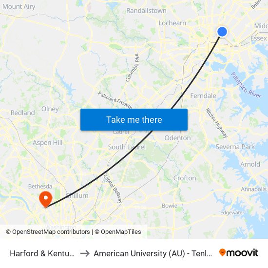 Harford & Kentucky Nb to American University (AU) - Tenley Campus map