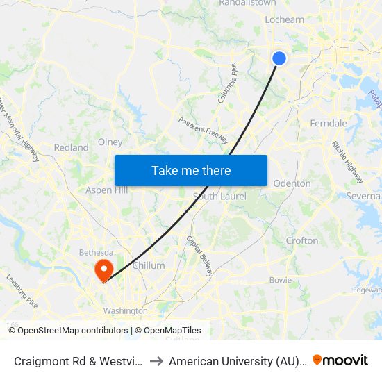 Craigmont Rd & Westview Mall Opp Wb to American University (AU) - Tenley Campus map