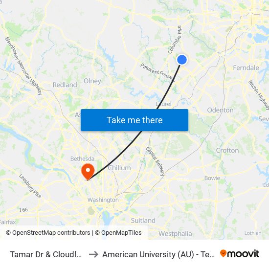 Tamar Dr & Cloudleap Ct Sb to American University (AU) - Tenley Campus map