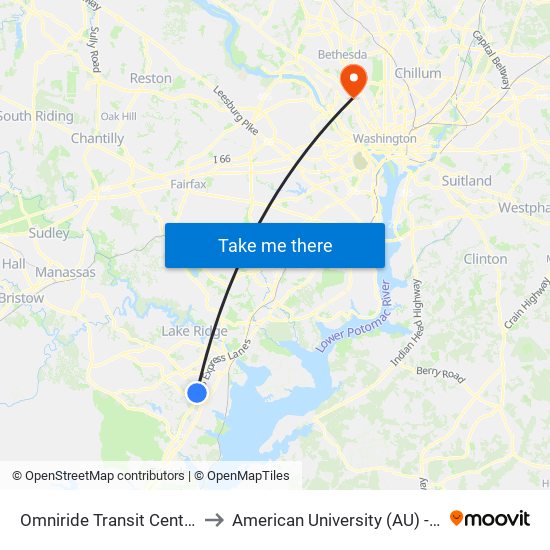 Omniride Transit Center Departures to American University (AU) - Tenley Campus map