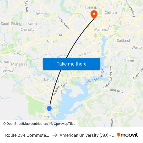 Route 234 Commuter Lot Bus Bay to American University (AU) - Tenley Campus map