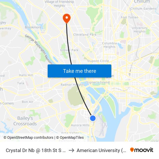 Crystal Dr Nb @ 18th St S Fs-Transitway Station E to American University (AU) - Tenley Campus map