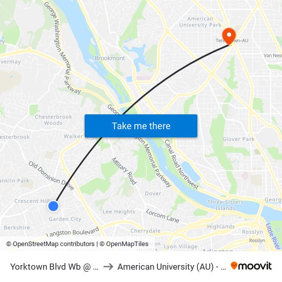 Yorktown Blvd Wb @ 30th St N Ns to American University (AU) - Tenley Campus map