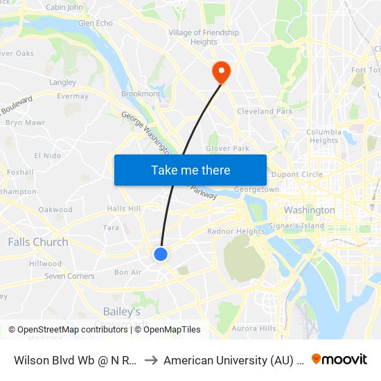 Wilson Blvd Wb @ N Randolph St MB to American University (AU) - Tenley Campus map