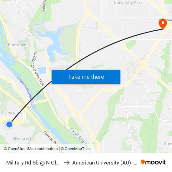 Military Rd Sb @ N Old Glebe Rd FS to American University (AU) - Tenley Campus map