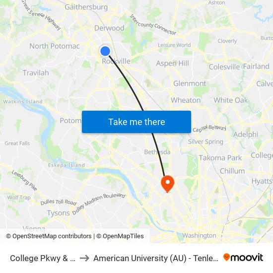 College Pkwy & @846 to American University (AU) - Tenley Campus map