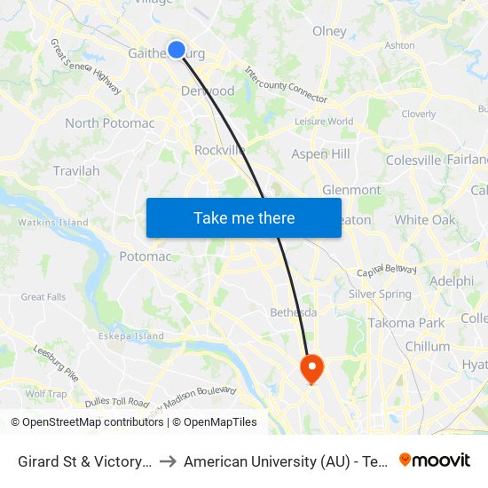 Girard St & Victory Farm Dr to American University (AU) - Tenley Campus map