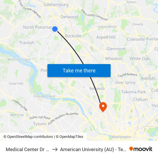 Medical Center Dr & @9711 to American University (AU) - Tenley Campus map