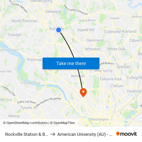 Rockville Station & Bay A - West to American University (AU) - Tenley Campus map