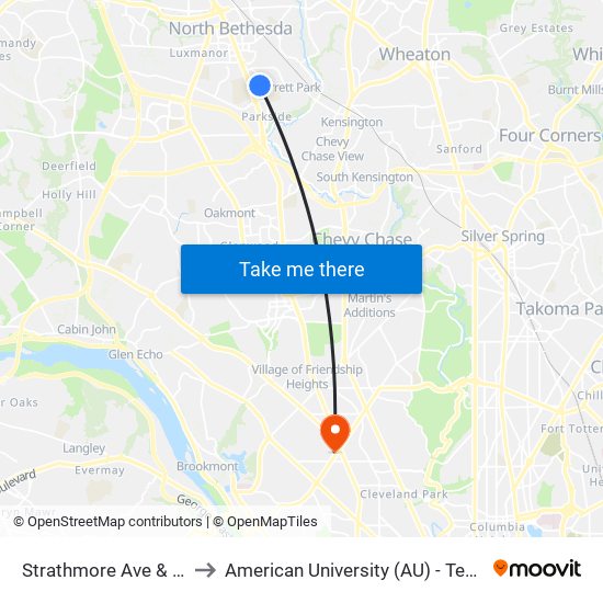 Strathmore Ave & Jolly Wy to American University (AU) - Tenley Campus map