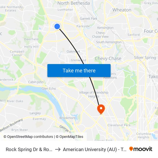 Rock Spring Dr & Rockledge Dr to American University (AU) - Tenley Campus map