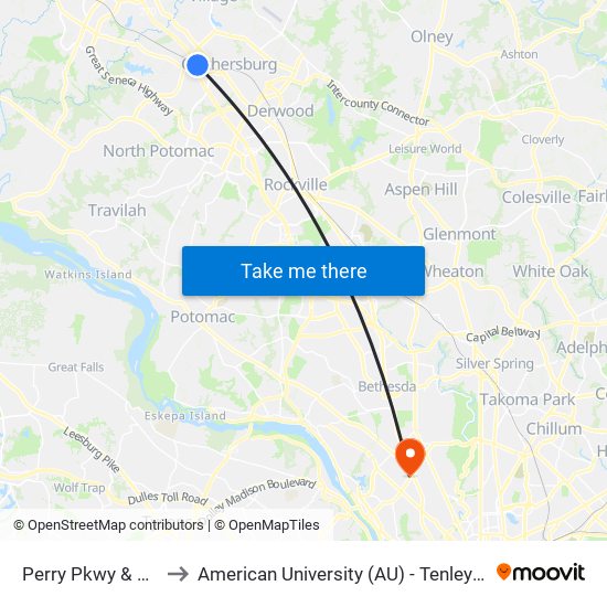 Perry Pkwy & @220 to American University (AU) - Tenley Campus map