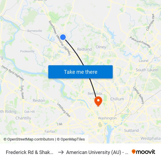 Frederick Rd & Shakespeare Blvd to American University (AU) - Tenley Campus map