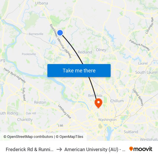 Frederick Rd & Running Brook Dr to American University (AU) - Tenley Campus map