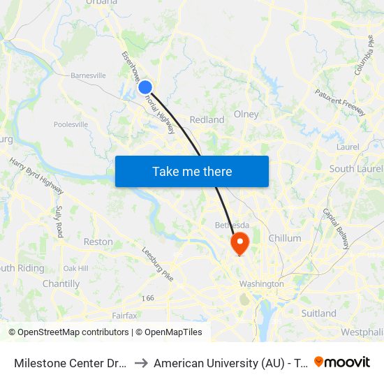 Milestone Center Dr & @12450 to American University (AU) - Tenley Campus map