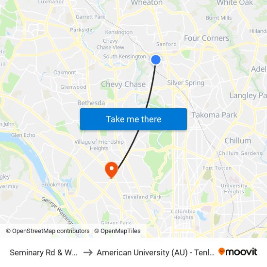 Seminary Rd & Warren St to American University (AU) - Tenley Campus map