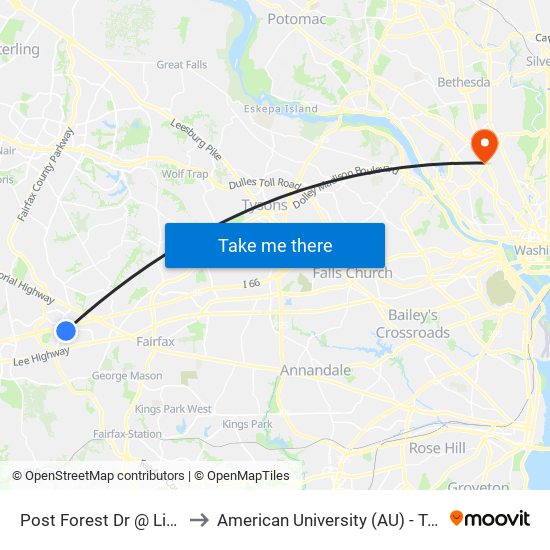 Post Forest Dr @ Lincoln Lake to American University (AU) - Tenley Campus map