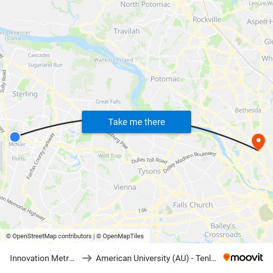 Innovation Metro Bay A to American University (AU) - Tenley Campus map