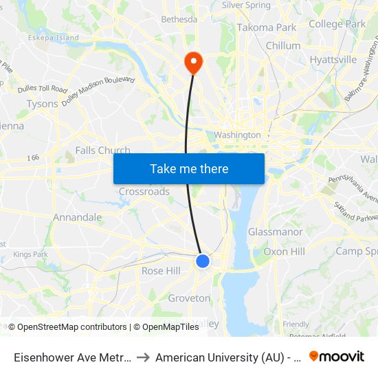 Eisenhower Ave Metrorail Station to American University (AU) - Tenley Campus map