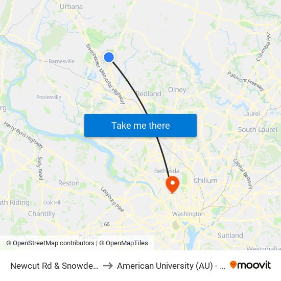 Newcut Rd & Snowden Farm Pkwy to American University (AU) - Tenley Campus map