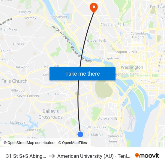 31 St S+S Abingdon St to American University (AU) - Tenley Campus map