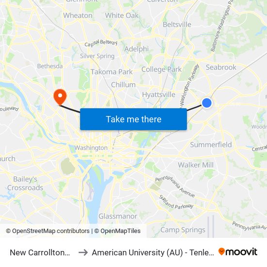 New Carrollton+Bay G to American University (AU) - Tenley Campus map