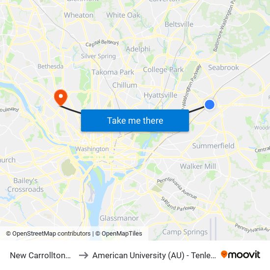 New Carrollton+Bay D to American University (AU) - Tenley Campus map